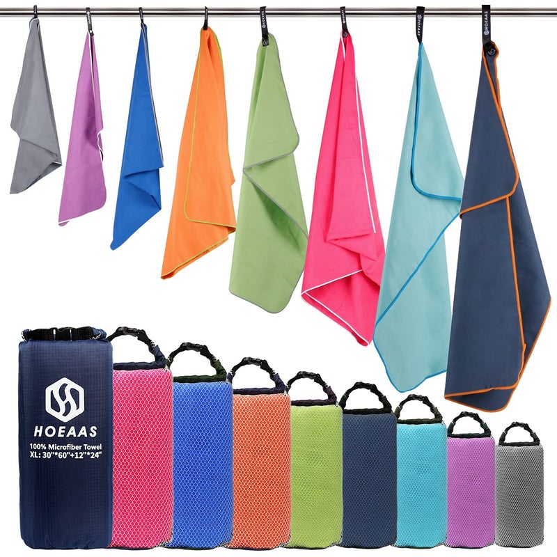 HOEAAS 2 Pack Microfiber Camping Towels, Quick Dry Towel, Super Absorbent Ultra Compact Travel Towel Soft Lightweight Sports Towel for Sweat Fast Drying Towels for Pool,Gym,Hiking,Backpacking,Fitness - Image 1
